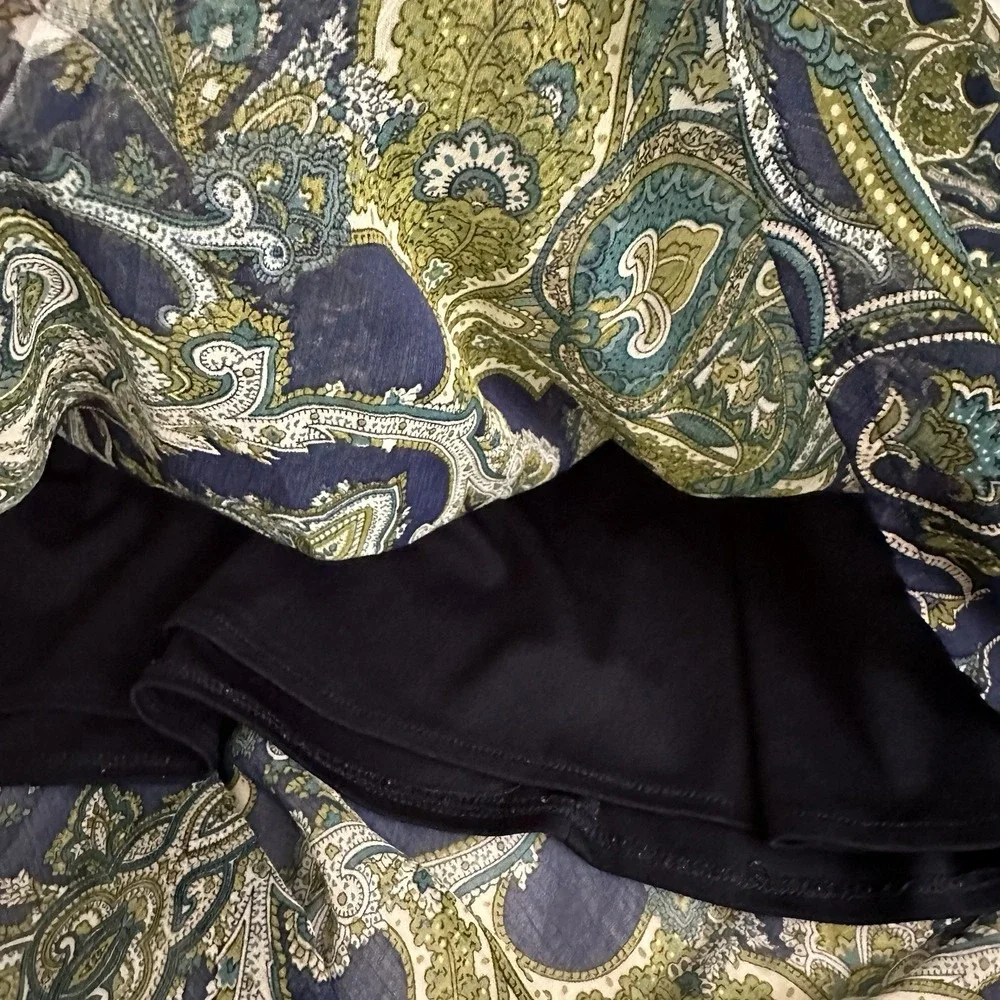 Vintage Boho Tiered Ruffle Skirt Paisley Green‎ Cottagecore Midi Festival Hippie